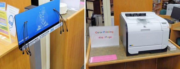 The Colony Public Library recently installed a charging station for patrons' mobile devices and a new color printer.
